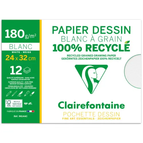 Pochette dessin grain 100% recyclé 24x32cm 180gr 12f - Clairefontaine photo du produit