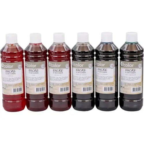 Encre a dessiner o'color 500ml couleurs assorties coffret 6 unités - La francaise des couleurs photo du produit