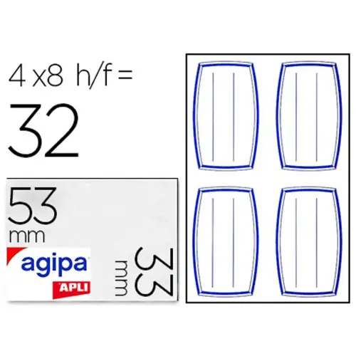 Etiquette adhesive agipa ecolier 33x53mm pochette 32 unit&eacute;s - Apli photo du produit