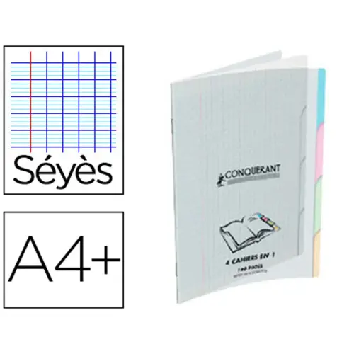 Cahiers piquûre classique 4 en 1 a4 + 140 pages - 90g- seyes - Conquerant photo du produit
