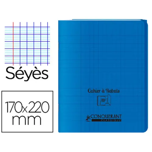 Cahier &agrave; rabat piq&ucirc;re Sey&egrave;s - A5+ 90 g - 140 pages - Bleu - Conqu&eacute;rant photo du produit