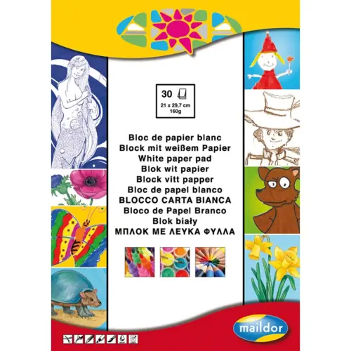 Bloc de 30 feuilles pour feutres et peintures 160g a4 - Blanc - Clairefontaine photo du produit