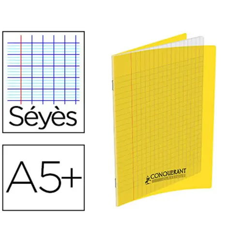 Cahier polypropylène piqûre Seyès - A5+ 90 g - 140 pages - Jaune - Conquérant photo du produit