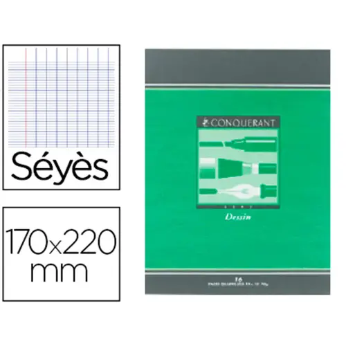 Cahier de dessin piqûre Seyès - A5+ 90 g - 16 pages - Vert - Conquérant photo du produit