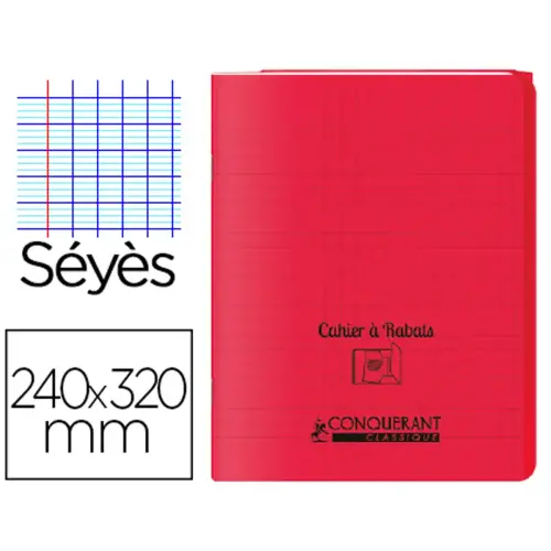 Cahiers &agrave; rabat agrafe classique 24 x 32cm - 96 pages - Rouge - Conquerant photo du produit
