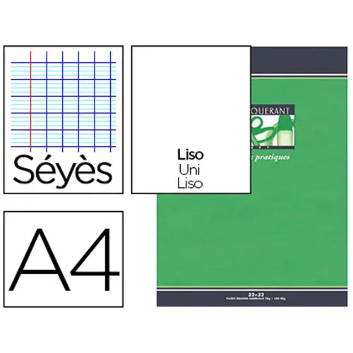 Cahier travaux pratiques piq&ucirc;re Sey&egrave;s/Unie - A4 70 g - 64 pages - Vert/gris - Conqu&eacute;rant photo du produit