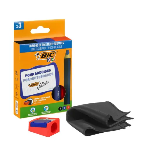 velleda multi - surfaces 3 crayons + taille - crayon + chiffon - Bic photo du produit