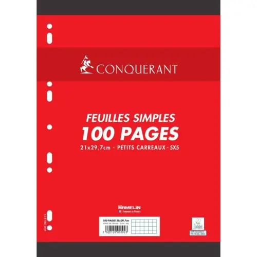 Feuillets mobile sept a4 210x297mm 100 pages 90g 5x5mm blanc - Conquerant photo du produit