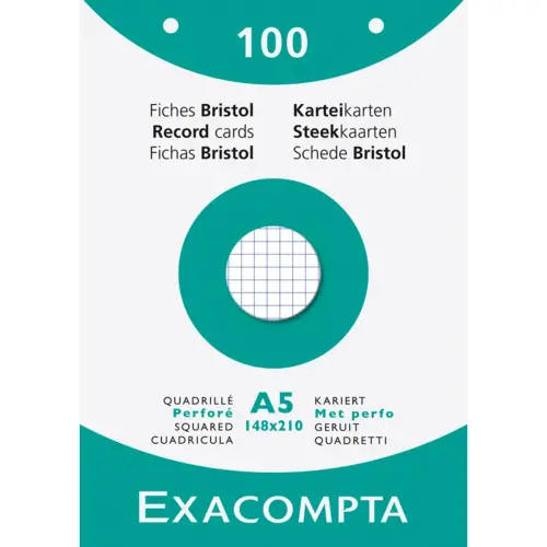 Étui de 100 fiches bristol quadrillé 5x5 perforé 148x210mm - Exacompta photo du produit