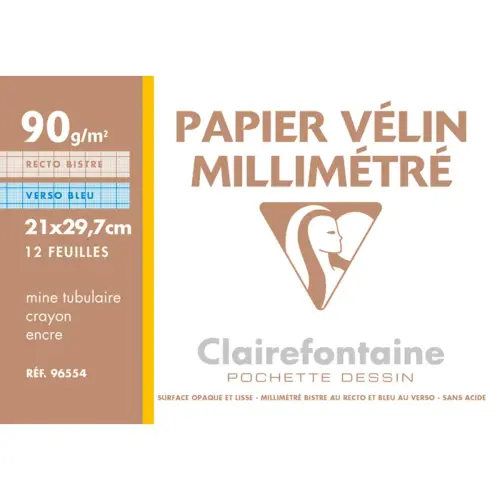 Papiers velin millimetre 90g a4 12f bistres/bleu - Clairefontaine photo du produit