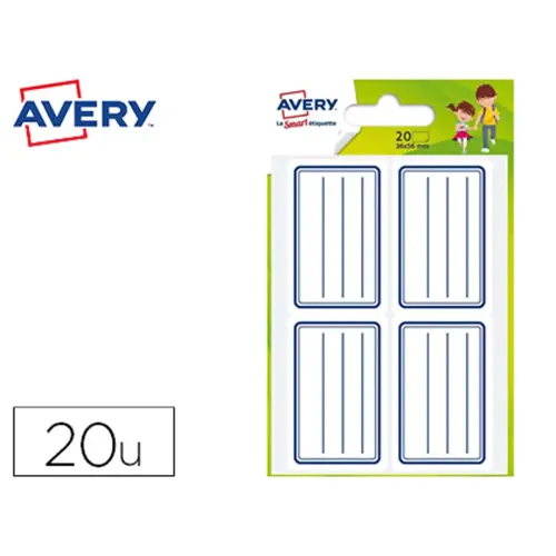 Etiquettes scolaire lignes bleues adh&eacute;sif 36x56mm 20 unit&eacute;s - Avery photo du produit
