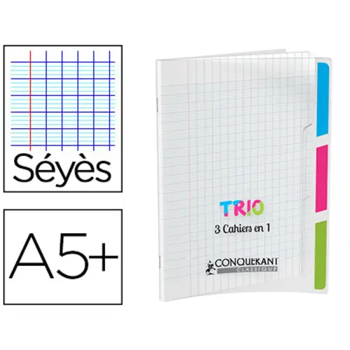 Cahier agrafe trio 3en1 polypropylene a5+ 17x22cm 96 pages - Conquerant photo du produit