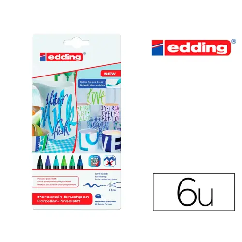 E - 4200 - boîte 6 couleurs froides noir violet bleu clair vert clair - Edding photo du produit