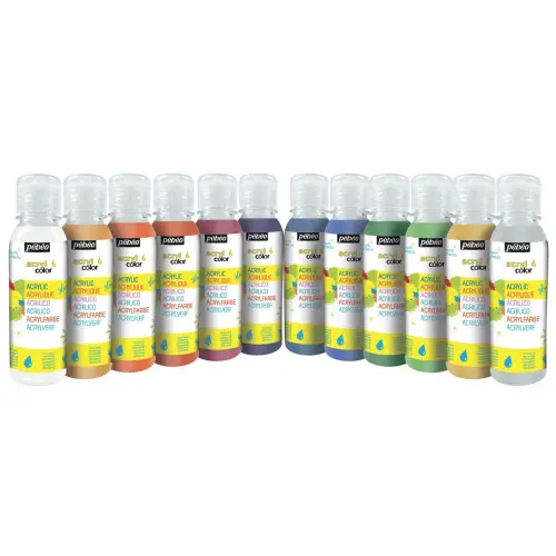 Gouache acrylique acrylcolor assortiment pailleté 12 flacons - Pebeo photo du produit