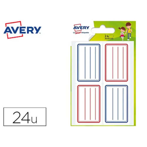 Etiquettes scolaire lignes bleues rouges 36x56mm 24 unit&eacute;s - Avery photo du produit