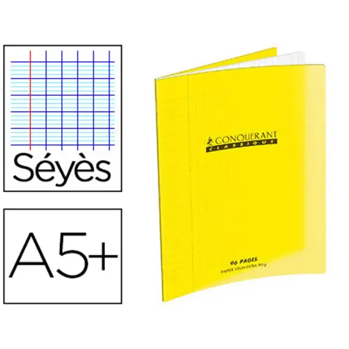 Cahiers pique classique a5+ 60 pages 90g seyes jaune - Conquerant photo du produit