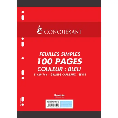 Feuillets mobile sept a4 210x297mm 100p 80g seyes bleu - Conquerant photo du produit