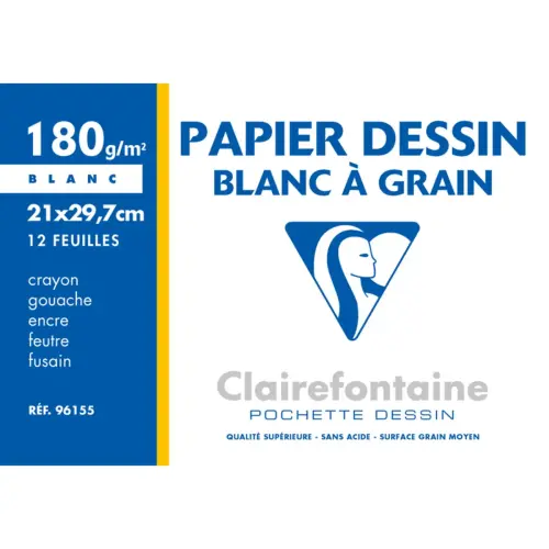 Poch dessin a grain 12f a4 180g - Clairefontaine photo du produit