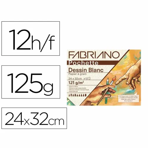 Pochette papier dessin a grain 240x320mm 125g blanc 12f - Fabriano photo du produit
