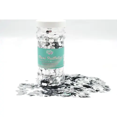 PAILLETTES NID D'ABEILLE 100G EN POT PLASTIQUE - ARGENT photo du produit