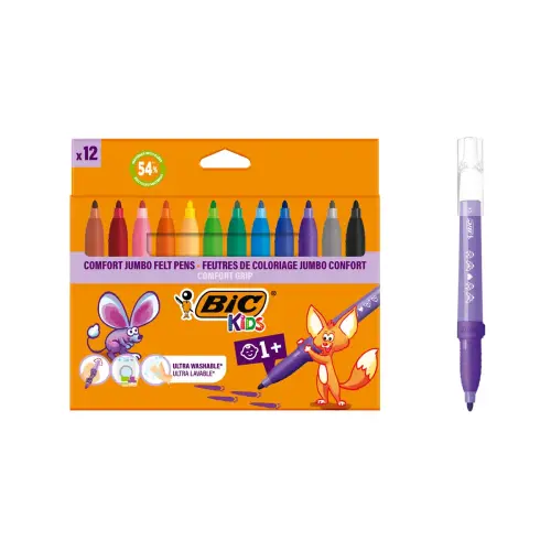 12 Feutres encre ultra lavable Kids Comfort Grip - Bic photo du produit