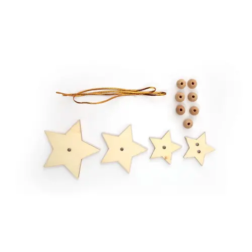 LOT DE 10 SACHETS DE 4 SUSPENSIONS ETOILES + 7 PERLES BOIS + 1 FIL OR photo du produit