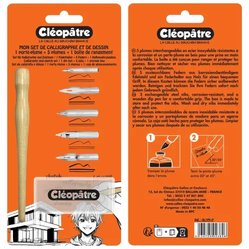 SET DE CALLIGRAPHIE ET DE DESSIN - 1 PORTE-PLUME + 5 PLUMES photo du produit