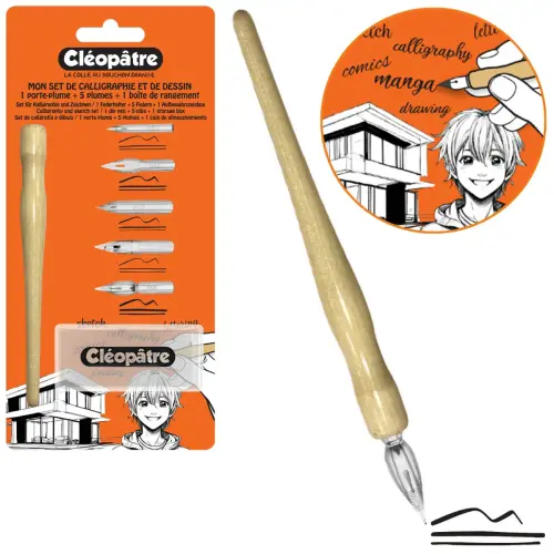 SET DE CALLIGRAPHIE ET DE DESSIN - 1 PORTE-PLUME + 5 PLUMES photo du produit