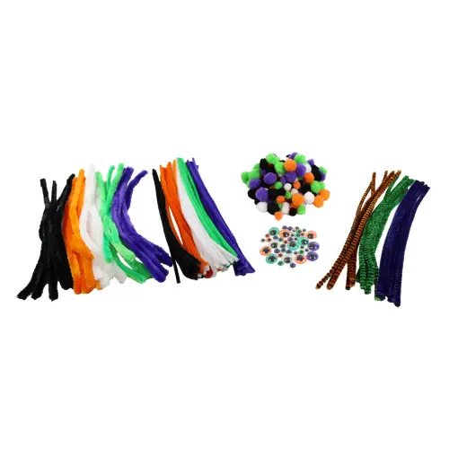 Pack chenilles, yeux mobiles et pompons Halloween 300 pcs 5 coloris photo du produit