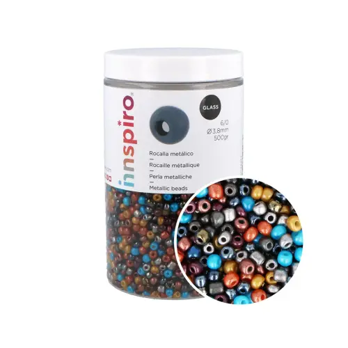 ROCAILLE VERRE RONDE COULEUR MÉTALLIQUE MÉLANGE 3,8MM. 6/0 500GR. photo du produit