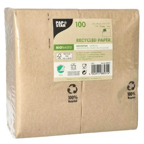 Serviette de bistro, 330 x 330 mm, naturel - Papstar photo du produit