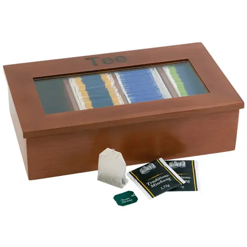 Bo&icirc;te &agrave; th&eacute; et infusion, en bois, 4 cases, brun fonc&eacute; - Aps photo du produit