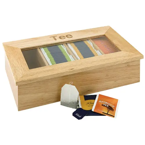 Bo&icirc;te &agrave; th&eacute; et infusion, en bois, 4 cases, brun fonc&eacute; - Aps photo du produit