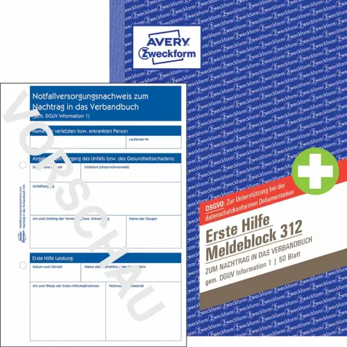 Bloc-notes de premiers secours 313, format A6 paysage - Avery Zweckform photo du produit