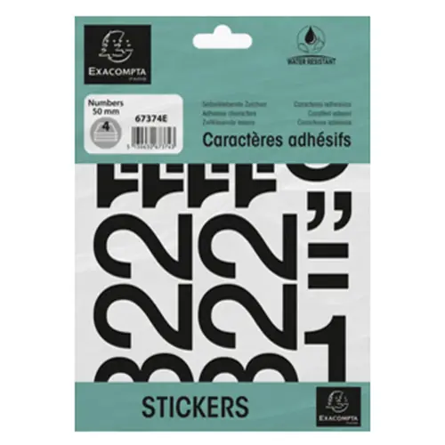Chiffres auto-adh&eacute;sifs 0-9, 20 mm - Noir - Exacompta photo du produit