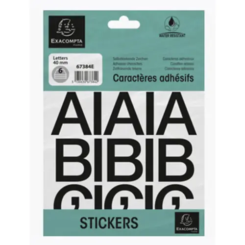 Lettres auto-adhésives A-Z, 40 mm, noir - Exacompta photo du produit