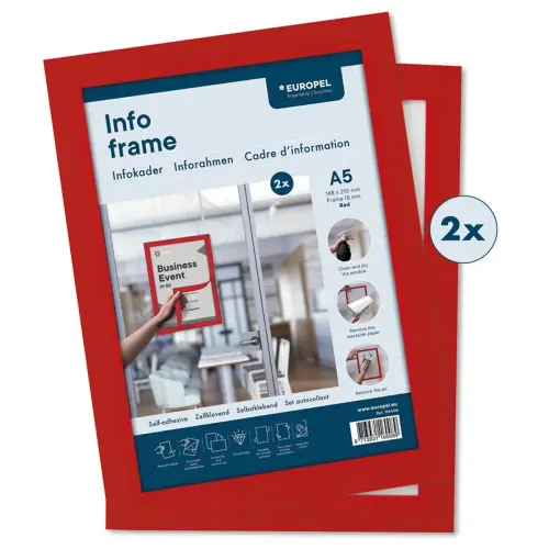 Cadre magn&eacute;tique INFO FRAME, A5, rouge - Europel photo du produit
