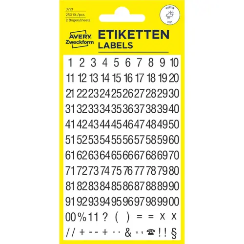 Stickers chiffres, chiffres 1 à 99 + 00, noir - Avery Zweckform photo du produit