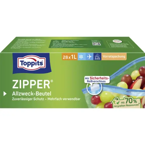 Sachet multi-usages avec zip, 18 x 3 litres - Toppits photo du produit