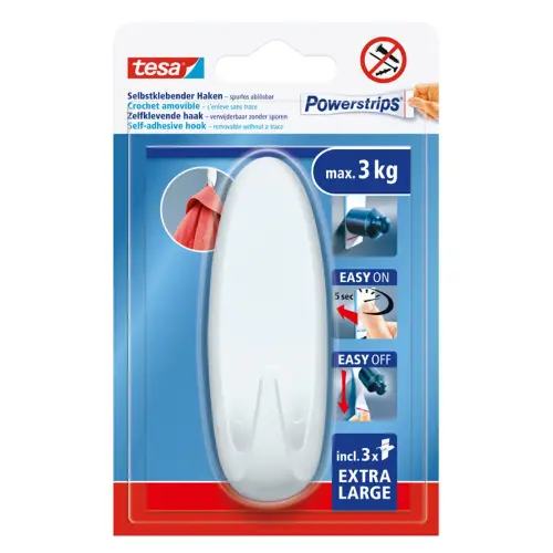 Crochet Powerstrips EXTRA LARGE ovale, blanc - Tesa photo du produit
