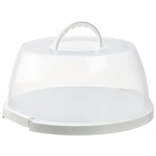 Plat & cloche &agrave; g&acirc;teau, rond, transparent/blanc - Plast Team photo du produit