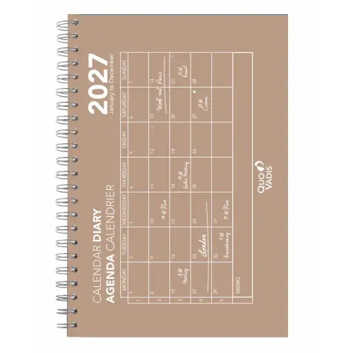 Agenda spiral&eacute; 2027 Calendar Diary 24 - Mensuel Multilingue - Oslo Calendar - Translucide - 12 mois de janvier &agrave; d&eacute;cembre - 16x24 cm - Quo Vadis photo du produit