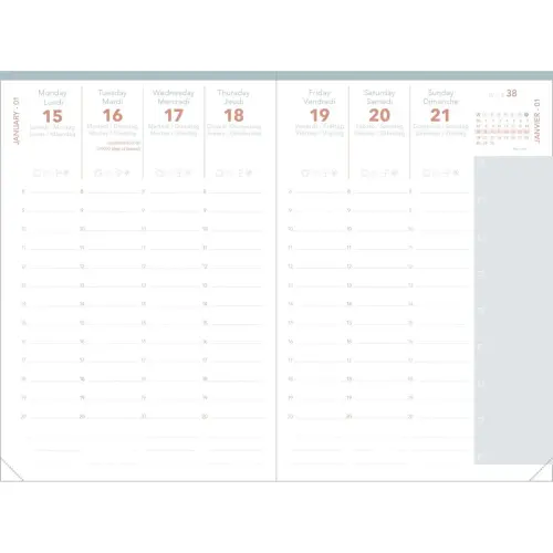 Agenda ann&eacute;e scolaire avec r&eacute;pertoire 2026-2027 Universitaire Color - Semainier Planning Multilingue - C&eacute;leste Beige - 13 mois de ao&ucirc;t &agrave; ao&ucirc;t - 10x15 cm - Quo Vadis photo du produit