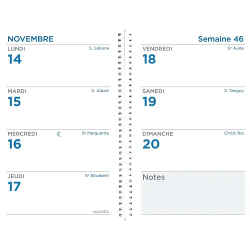 Agenda spiralé 2027 Maxiweek 1624 S - Semainier Horizontal Français - Marron - 13 mois de décembre à décembre - 16x24 cm - Papier Clairefontaine blanc - Fabrication française - Quo Vadis photo du produit