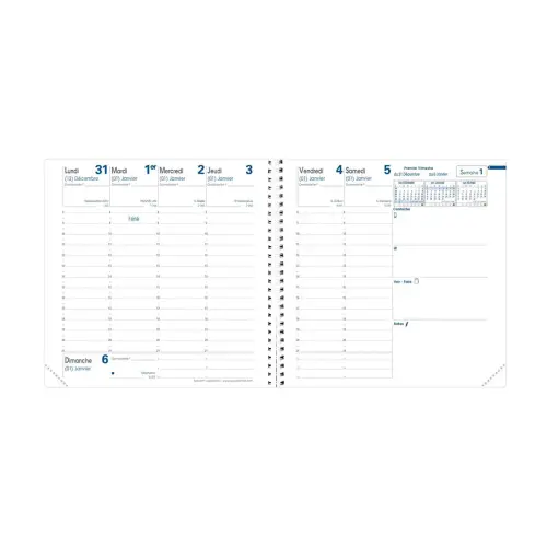 Agenda année scolaire spiralé avec répertoire 2026-2027 Exécutif S Septembre - Semainier Planning Français - Club - Bleu clair - 13 mois de août à août - 16x16 cm - Quo Vadis photo du produit