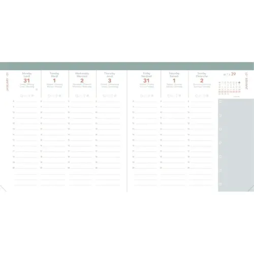 Agenda ann&eacute;e scolaire avec r&eacute;pertoire 2026-2027 Ex&eacute;cutif Septembre Color - Semainier Planning Multilingue - C&eacute;leste Rose - 13 mois de ao&ucirc;t &agrave; ao&ucirc;t - 16x16 cm - Quo Vadis photo du produit