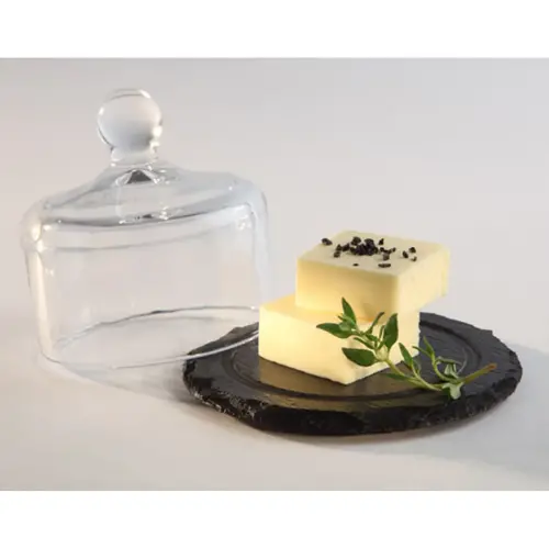 Plat en ardoise naturelle avec cloche en verre - APS photo du produit