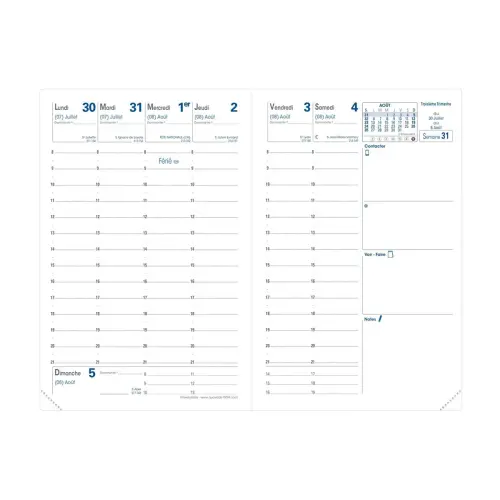Agenda ann&eacute;e scolaire avec r&eacute;pertoire 2026-2027 Universitaire - Semainier Planning Fran&ccedil;ais - Bloom Beige - 13 mois de ao&ucirc;t &agrave; ao&ucirc;t - 10x15 cm - Papier Clairefontaine blanc - Quo Vadis photo du produit