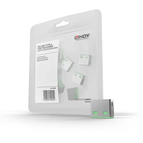 Bloqueurs de ports USB A 10 pièces vert - Lindy photo du produit