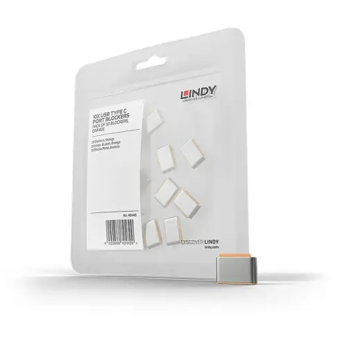 Bloqueurs de port USB type C orange 10 pièces - Lindy photo du produit